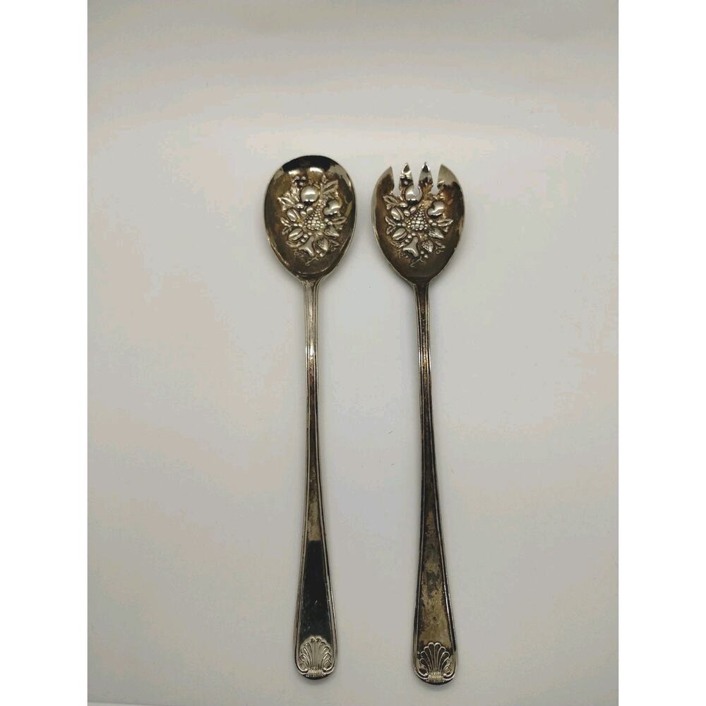 Vintage Sheffield England Silver Plated Serving Spoon and Fork Set 9.5" Long